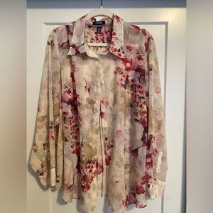 Floral Button-down Blouse with Back Pleating